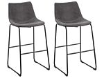 Set Of 2 Bar Stools Dark Grey Fabric Upholstery Black Metal Legs Footstool Industrial Beliani