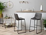 Set Of 2 Bar Stools Dark Grey Fabric Upholstery Black Metal Legs Footstool Industrial Beliani