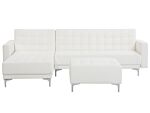 Corner Sofa Bed White Faux Leather Tufted Modern L-shaped Modular 4 Seater With Ottoman Right Hand Chaise Longue Beliani