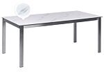 Garden Table White Marble Effect Tempered Glass Table Top Stainless Steel Frame Rectangular 180 X 90 Cm 6 Seater Beliani