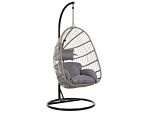 Hanging Chair Grey Rattan Metal Frame Indoor-outdoor Egg Shape Boho Beliani