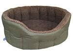 P&l Premium Oval Drop Fronted Bolster Style Heavy Duty Fleece Lined Softee Bed Colour Green/mushroom Size Intermediate Internal L51cm X W41cm X H20cm / Base Cushion 7cm Thickness