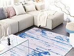 Area Rug Carpet Beige And Blue Polyester Fabric Abstract Distressed Pattern Rubber Coated Bottom 140 X 200 Cm Beliani