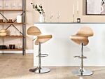 Set Of 2 Bar Stools Light Brown With Footstool Swivel Gas Lift Adjustable Height Modern Beliani