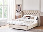 Bed Frame Beige Velvet Eu King Size 5ft3 Slatted Base Button Tufted Headboard Nailhead Trim Beliani