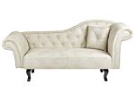 Chaise Lounge Light Beige Velvet Button Tufted Upholstery Right Hand With Cushion Retro Traditional Style Easy Clean Pet Friendly Beliani