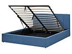 Bed Frame Blue Fabric Upholstery Eu King Size 5ft3 Lift Up Storage With Headboard And Slatted Base Beliani