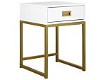 Side Table White With Gold Metal Base Storage Drawer Bedside Nightstand Glamour Beliani