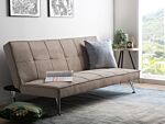 Sofa Bed Beige 3-seater Quilted Upholstery Click Clack Metal Legs Beliani