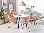 Set Of 2 Dining Chairs Pink Synthetic Material Metal Legs Open Work Backrest Modern Living Room Beliani