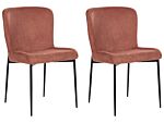 Set Of 2 Chairs Brown With Rusty Tone Polyester Knitted Texture Metal Legs Beliani