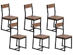 Set Of 6 Dining Chairs Dark Wood Metal Legs Industrial Kitchen Beliani