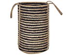 Storage Basket Beige And Black Jute Braided Laundry Hamper Fabric Bin Beliani