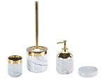 Bathroom Accessories Set White And Gold Ceramic Glam Soap Dispenser Toilet Brush Tumbler Beliani