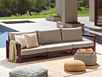 Garden Sofa Mahogany Brown And Taupe Acacia Wood Outdoor 3 Seater With Cushions Modern Design Beliani