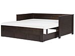 Bed Frame With Storage Dark Brown Rubberwood Eu Single To Super King Size 6ft Guest Bed Beliani