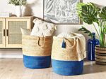 Set Of 2 Storage Baskets Cotton Jute Navy And Natural 50 Cm Laundry Bins Boho Beliani