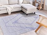 Rug Off-white Blue Cotton Wool 160 X 230 Cm Geometric Pattern Runes Tribal Tassels Oriental Beliani