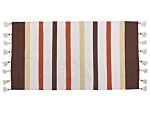 Area Rag Rug Brown And Beige Stripes Cotton 80 X 150 Cm Rectangular Hand Woven Beliani