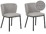 Set Of 2 Dining Chairs Grey Boucle Upholstery Black Metal Legs Armless Curved Backrest Modern Contemporary Design Beliani