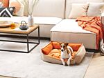 Pet Bed Orange Beige Polyester 70 X 60 Cm Velvet Rectangular Dog Cat Soft Cuddler Cushion Living Room Bedroom Beliani