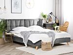 Bed Frame Grey Velvet Tufted Upholstery Light Wood Legs Eu King Size 5ft3 Slatted With Adjustable Wingback Headboard Beliani