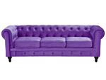 Chesterfield Sofa Purple Velvet Fabric Upholstery Dark Wood Legs 3 Seater Contemporary Beliani