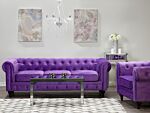 Chesterfield Sofa Purple Velvet Fabric Upholstery Dark Wood Legs 3 Seater Contemporary Beliani