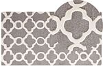 Rug Grey Wool 80 X 150 Cm Trellis Quatrefoil Pattern Hand Tufted Oriental Moroccan Clover Beliani