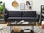 Sofa Bed Black Velvet Upholstered Convertible Couch Modern Design Buttoned Backrest Beliani