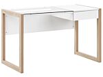 Home Desk White Wooden Drawer Storage Light Wood Glass Table Top 120 X 60 Cm Minimalist Design Beliani
