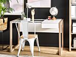 Home Desk White Wooden Drawer Storage Light Wood Glass Table Top 120 X 60 Cm Minimalist Design Beliani