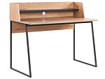 Home Office Desk Light Wood With Black Engineered Wood Top 120 X 59 Cm With Shelf Steel Frame Beliani