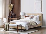 Eu Double Size Waterbed Beige Fabric 4ft6 Upholstered Frame Buttoned Headrest Beliani