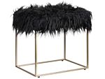 Faux Fur Footstool Black With Gold Metal Base Faux Sheepskin Dressing Table Stool Glam Modern Beliani