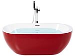 Freestanding Bath Tub Acrylic Red Oval 160 X 75 Cm Overflow System Modern Beliani