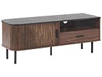 Tv Stand Dark Wood Black Mdf Tv Up To 54ʺ Retro Sliding Cabinet Drawer Cable Management Living Room Beliani
