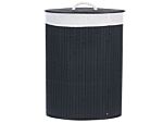 Storage Basket Black Bamboo With Lid Laundry Bin Boho Practical Accessories Beliani