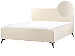 Bed Frame Beige Corduroy Upholstery Black Metal Legs Eu Super King Size 6ft Slatted With Wingback Headboard Bedroom Classic Minimalist Beliani