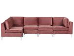 Right Hand Modular Corner Sofa Pink Velvet 5 Seater L-shaped Silver Metal Legs Glamour Style Beliani