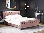 Bed Frame Pink Velvet Upholstery Black Wooden Legs King Size 5ft3 Buttoned Glam Beliani