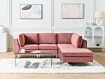 Left Hand Modular Corner Sofa Pink Velvet 4 Seater With Ottoman L-shaped Silver Metal Legs Glamour Style Beliani