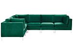 Right Hand Modular Corner Sofa Green Velvet 6 Seater L-shaped Silver Metal Legs Glamour Style Beliani