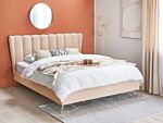 Bed Frame Beige Velvet Upholstery Golden Metal Legs Eu King Size 5ft3 With Usb Port Headboard Modern Glam Bedroom Beliani