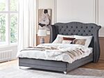 Eu Super King Size Bed Grey Velvet 6ft Slatted Base Button Tufted Headboard Nailhead Trim Beliani