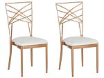 Set Of 2 Dining Chairs Gold Metal Faux Leather White Seat Pad Accent Industrial Glam Style Beliani