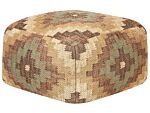 Pouffe Multicolour Jute And Wool 50 X 50 Cm Oriental Pattern Kilim Style Washed Colurs Beliani