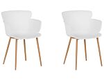 Set Of 2 Dining Chairs White Synthetic Material Metal Legs Ergonomic Back Modern Living Room Beliani