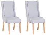 Set Of 2 Dining Chairs Light Grey Fabric Upholstered High Back Wooden Legs Modern Parsons Beliani
