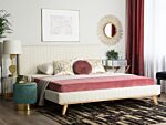 Eu Super King Size Bed Beige Chenille 6ft Upholstered Frame Channel Tufted Headboard Beliani